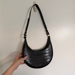 JW PEI Black Croc-Embossed Shoulder Bag